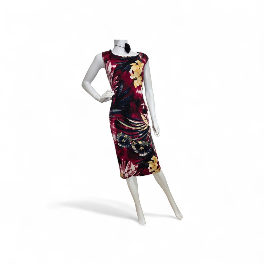 Connected Apparel Burgundy Floral Midi Dress
